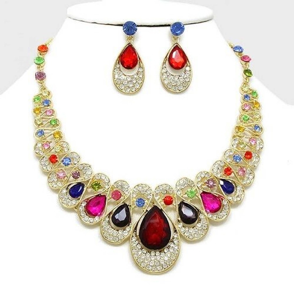 Colorful Rhinestone Bridal Statement Necklace Set